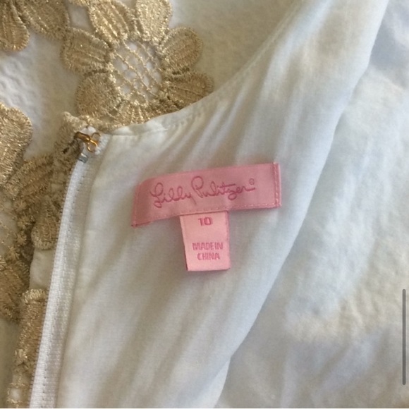 Lilly Pulitzer Delia shift dress in resort white with gold truly petal lace - Picture 6 of 8